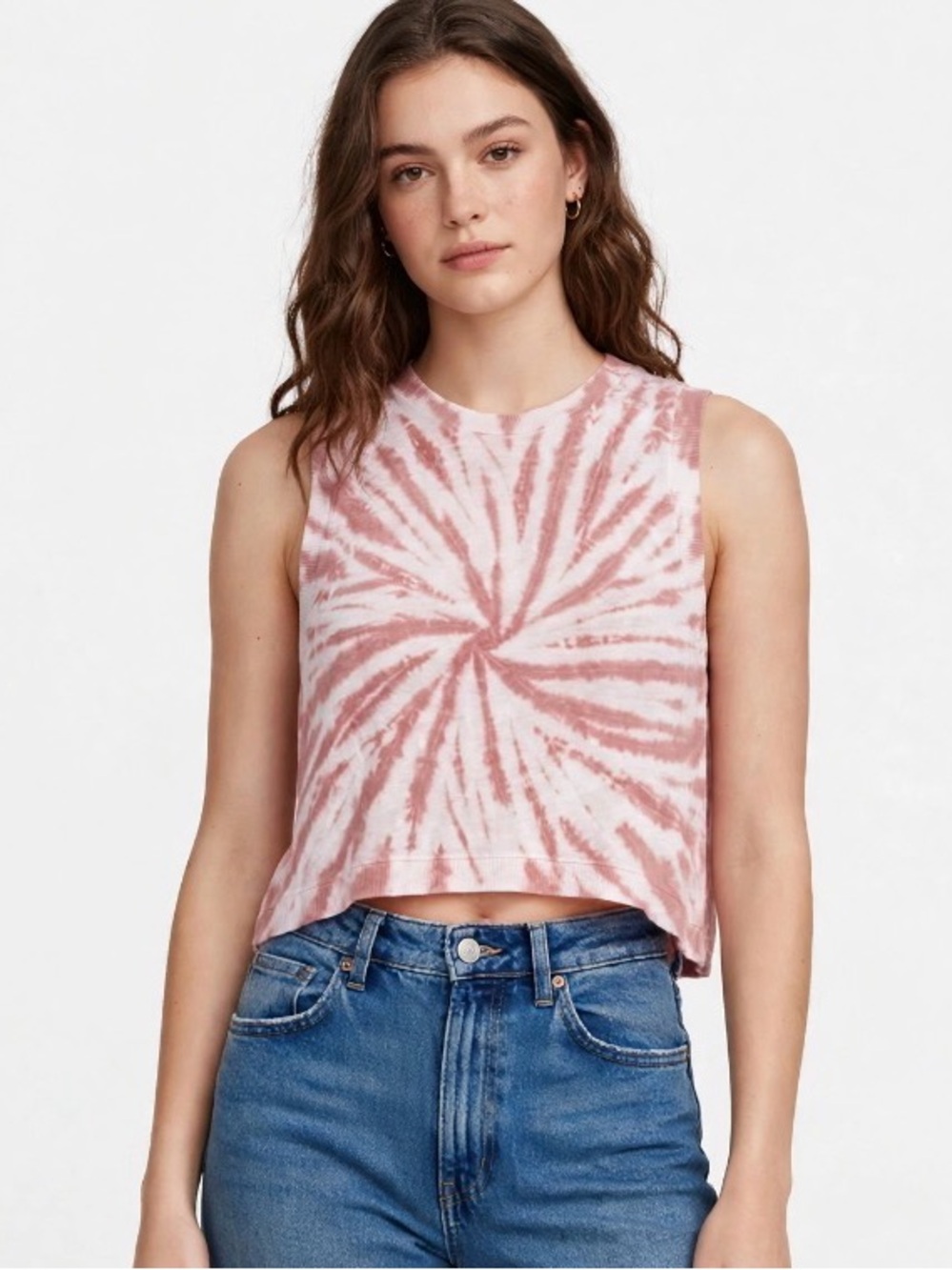 Free People Dusty Rose Spiral Tie-Dye Cropped Tank